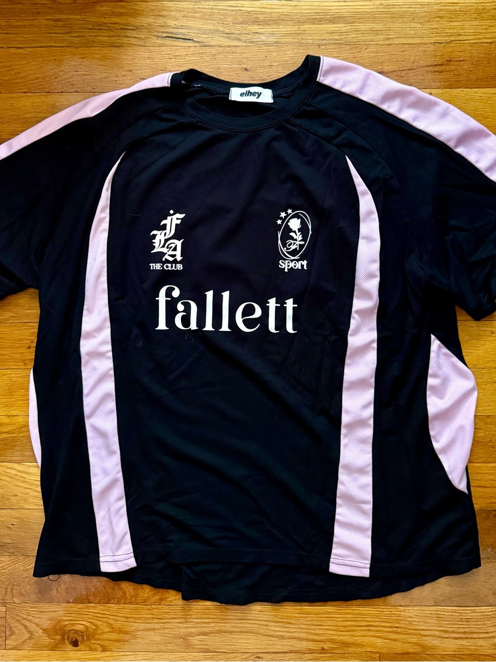 NWOT black and pink cotton soccer shirt